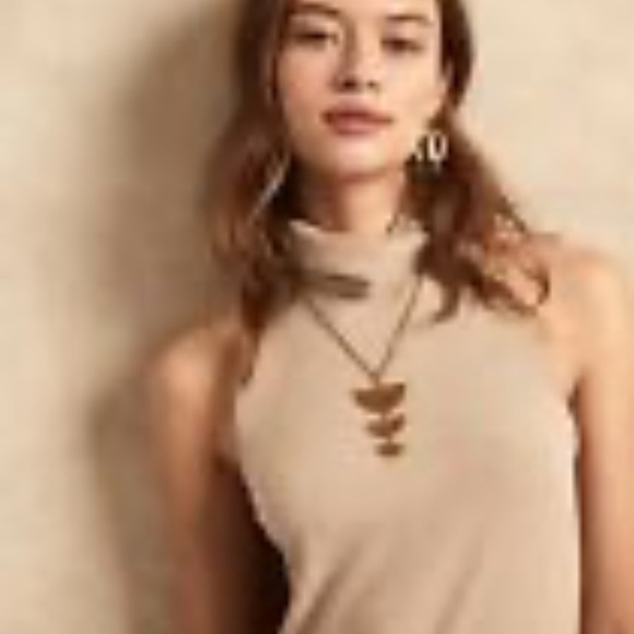 Banana Republic tan beige ribbed knit mock neck sleeveless midi dress XL - Picture 3 of 11